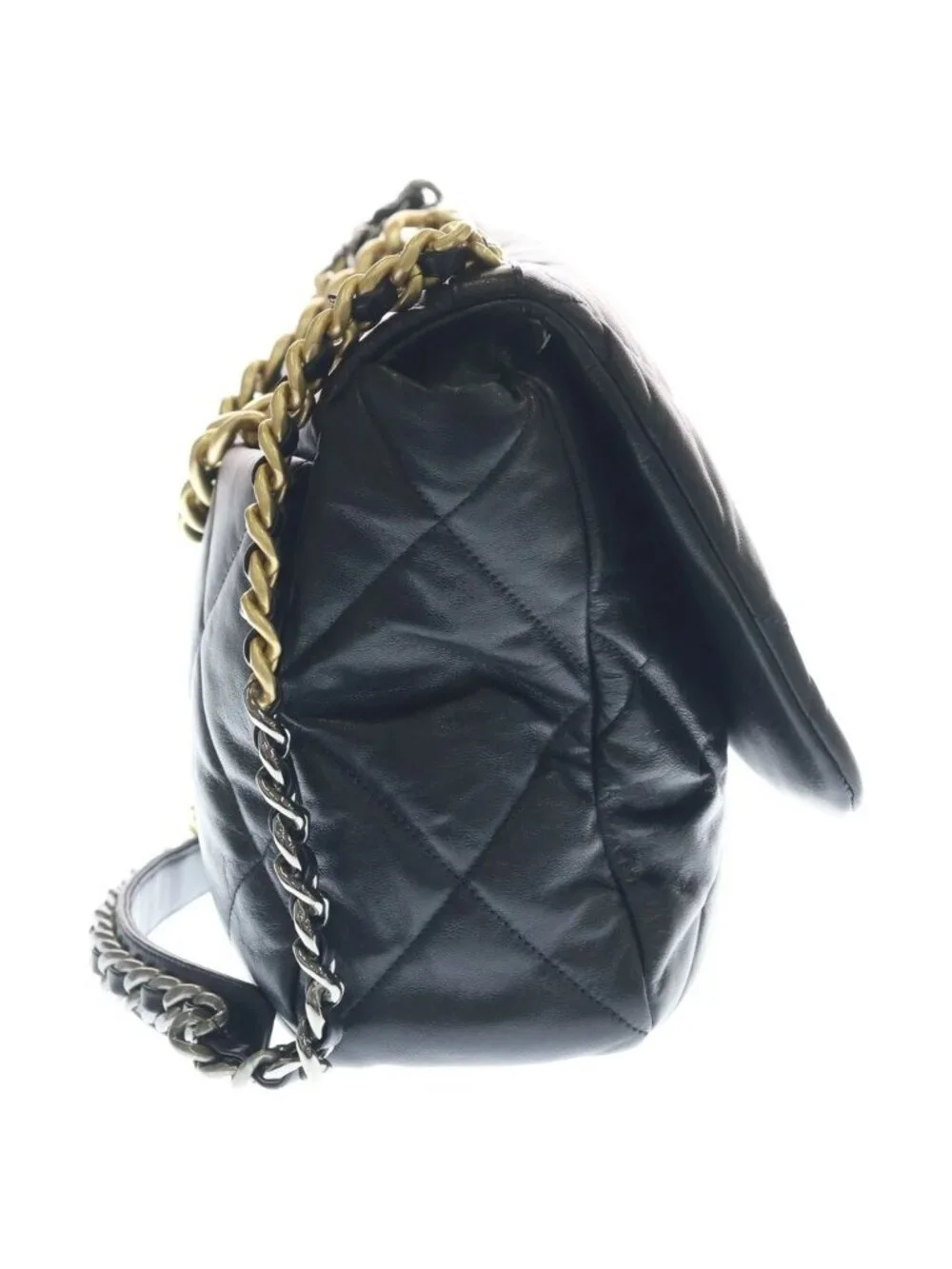 Chanel 19 Maxi Shiny Lambskin Shoulder Bag Black